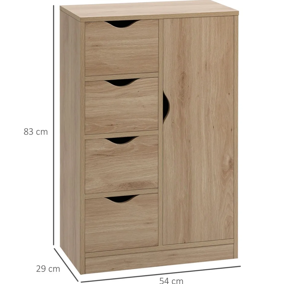 Cajonera Luxi Homcom 4 cajones + 1 puerta roble 83x54x29 cm