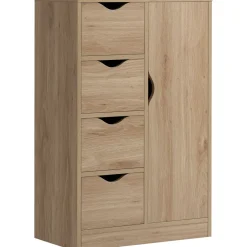 Cajonera Luxi Homcom 4 cajones + 1 puerta roble 83x54x29 cm
