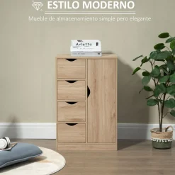 Cajonera Luxi Homcom 4 cajones + 1 puerta roble 83x54x29 cm