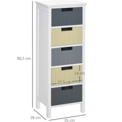 Cajonera Luz Homcom 5 cajones multicolor 90,5x35x28 cm