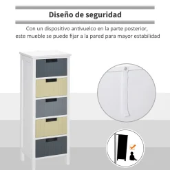 Cajonera Luz Homcom 5 cajones multicolor 90,5x35x28 cm
