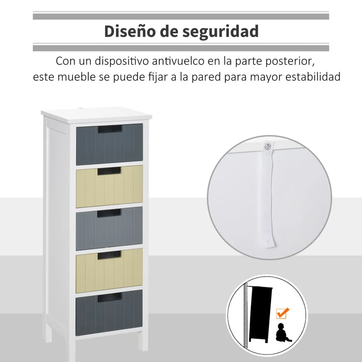 Cajonera Luz Homcom 5 cajones multicolor 90,5x35x28 cm