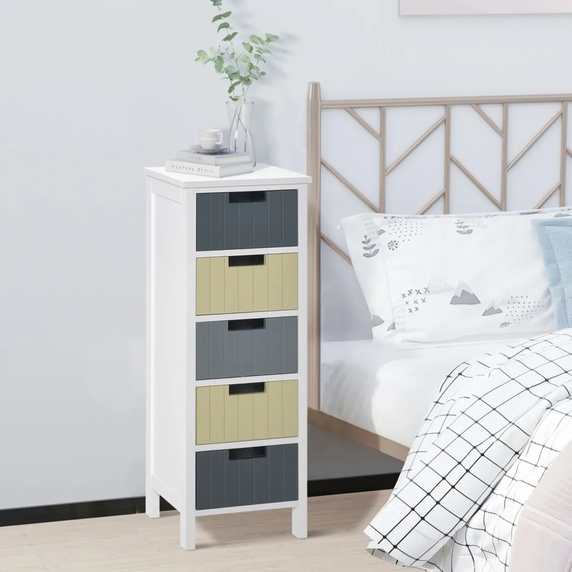 Cajonera Luz Homcom 5 cajones multicolor 90,5x35x28 cm