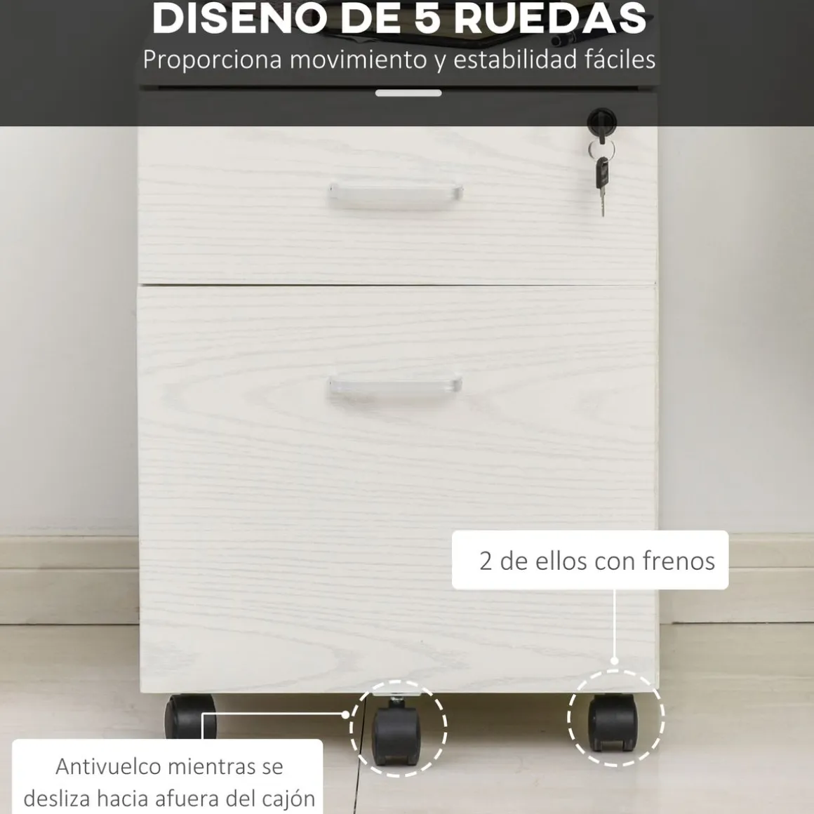 Cajonera Malia Vinsetto 2 cajones con llave blanco 55,6x40x45 cm