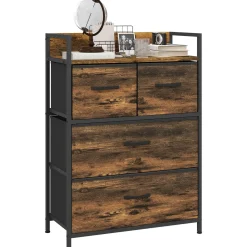 Cajonera Malta Homcom 4 cajones de tela marrón oscuro 85x60x29 cm