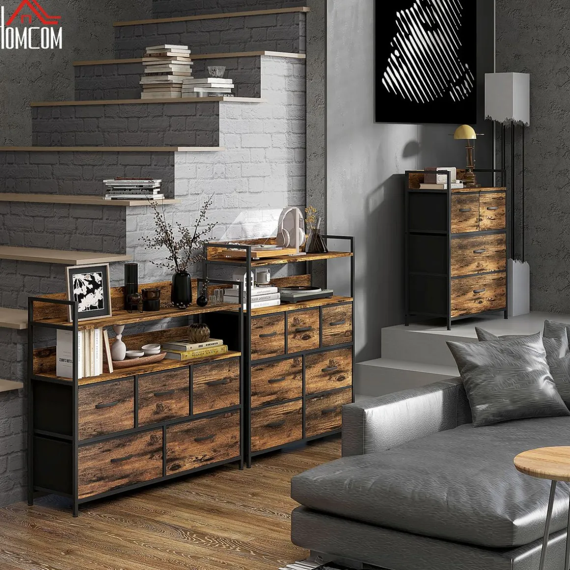 Cajonera Malta Homcom 4 cajones de tela marrón oscuro 85x60x29 cm