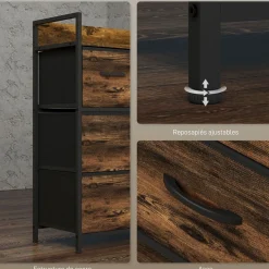 Cajonera Malta Homcom 4 cajones de tela marrón oscuro 85x60x29 cm