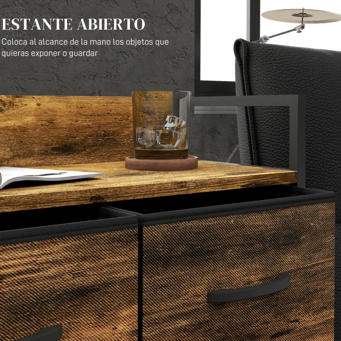 Cajonera Malta Homcom 4 cajones de tela marrón oscuro 85x60x29 cm