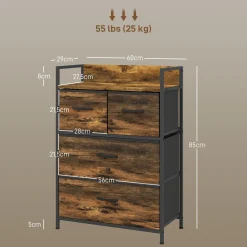 Cajonera Malta Homcom 4 cajones de tela marrón oscuro 85x60x29 cm