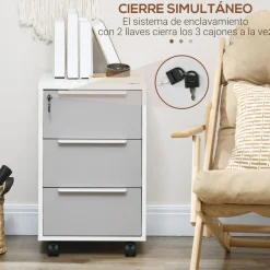 Cajonera Margate Homcom 3 cajones con llave blanco/gris 63,5x40x40 cm