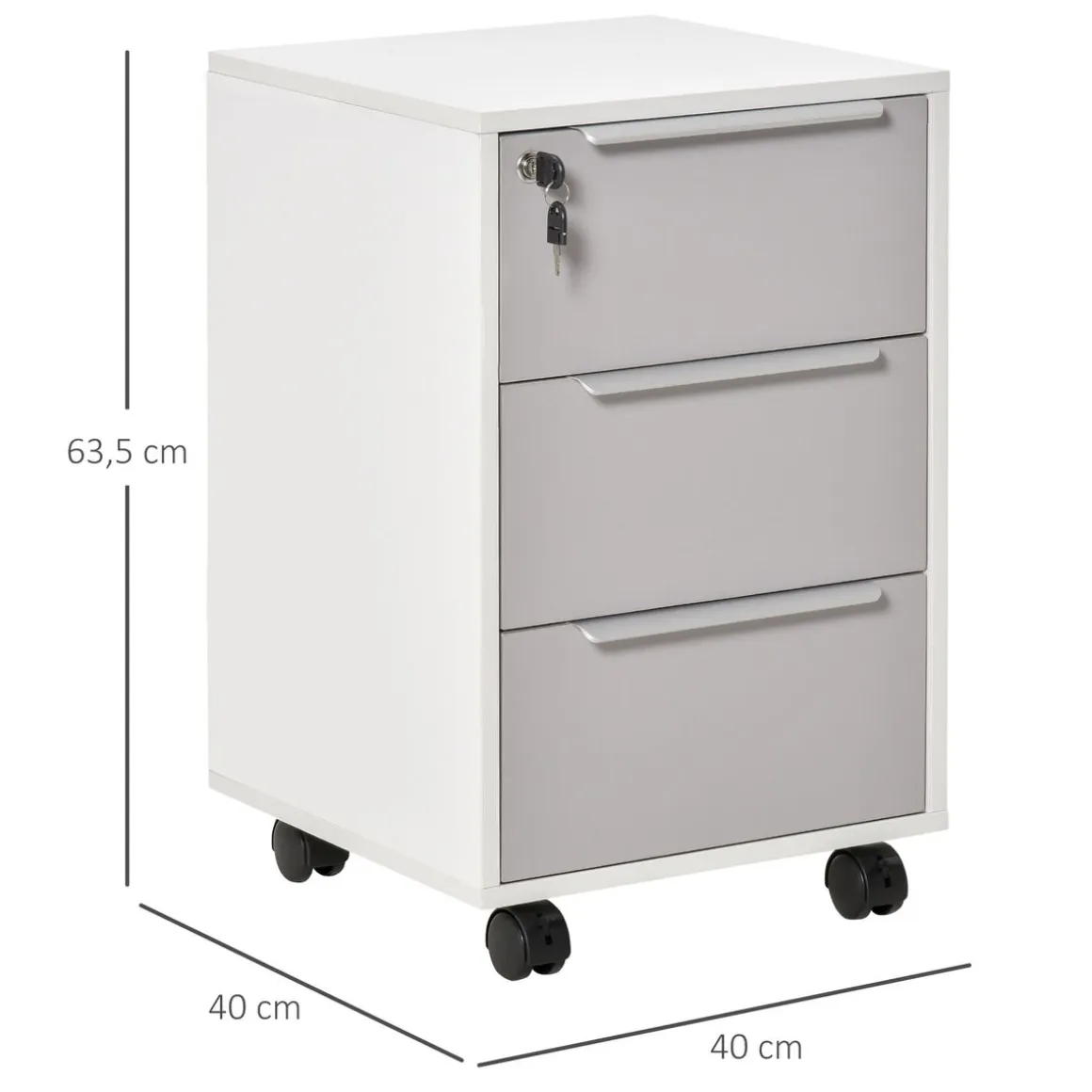 Cajonera Margate Homcom 3 cajones con llave blanco/gris 63,5x40x40 cm