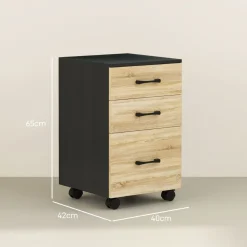 Cajonera Nisset Homcom 3 cajones + archivador + 4 ruedas roble/negro 65x40x42 cm