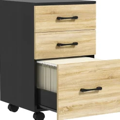 Cajonera Nisset Homcom 3 cajones + archivador + 4 ruedas roble/negro 65x40x42 cm
