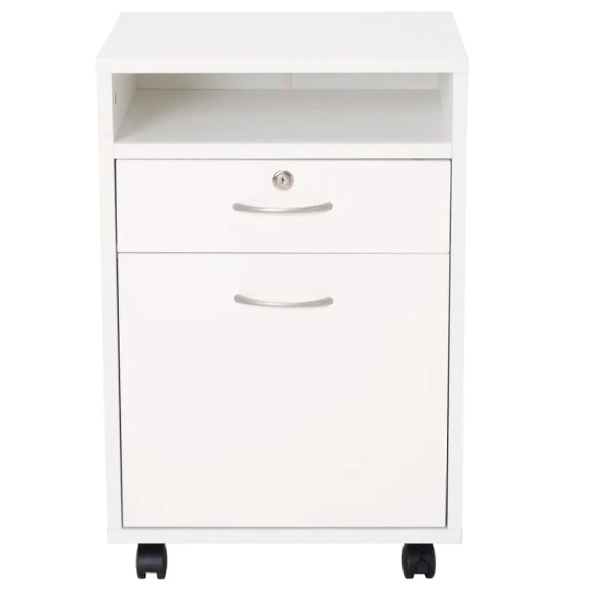 Cajonera para oficina Homcom 1 cajón 1 estante abierto 1 armario con ruedas blanco 60x40x35 cm