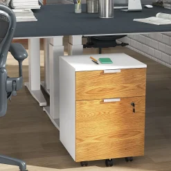 Cajonera Pyle Homcom 2 cajones + 4 ruedas blanco/natural 60x42x40 cm