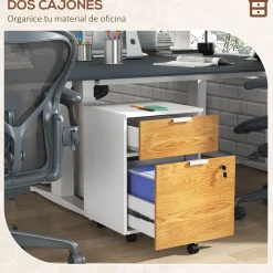 Cajonera Pyle Homcom 2 cajones + 4 ruedas blanco/natural 60x42x40 cm