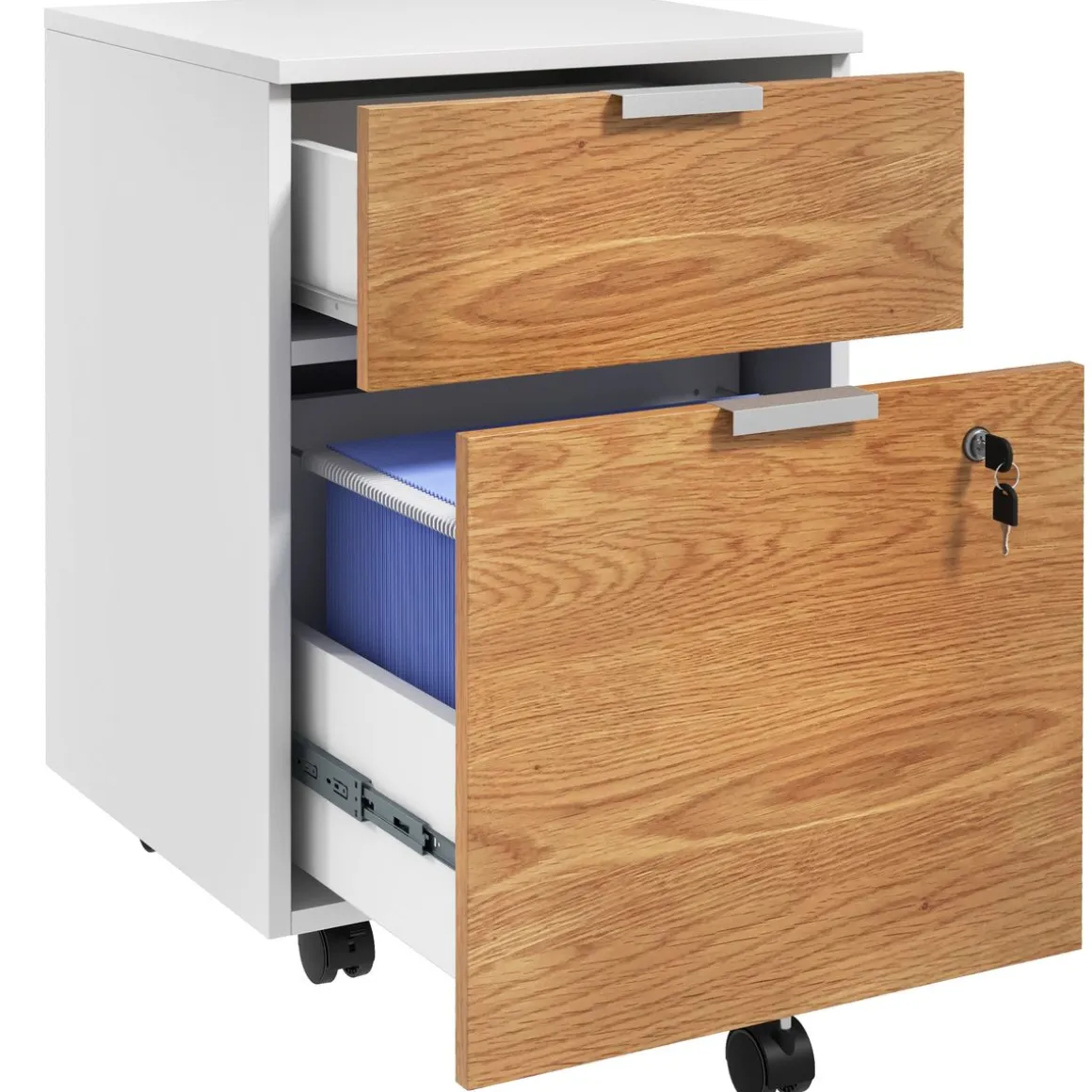 Cajonera Pyle Homcom 2 cajones + 4 ruedas blanco/natural 60x42x40 cm