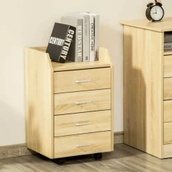 Cajonera Sezze Vinsetto 4 cajones + 4 ruedas natural 65x40x36 cm