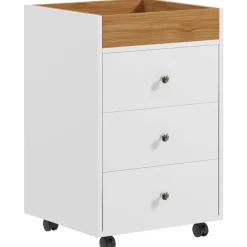 Cajonera Vinkel Homcom 3 cajones + 4 ruedas + 1 bandeja extraíble blanco/natural 66,5x43x40 cm