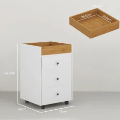 Cajonera Vinkel Homcom 3 cajones + 4 ruedas + 1 bandeja extraíble blanco/natural 66,5x43x40 cm