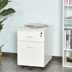Cajonera Vinsetto 2 cajones con llave+ruedas blanco 58x40x49 cm