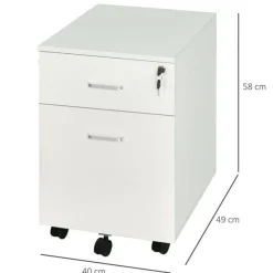 Cajonera Vinsetto 2 cajones con llave+ruedas blanco 58x40x49 cm