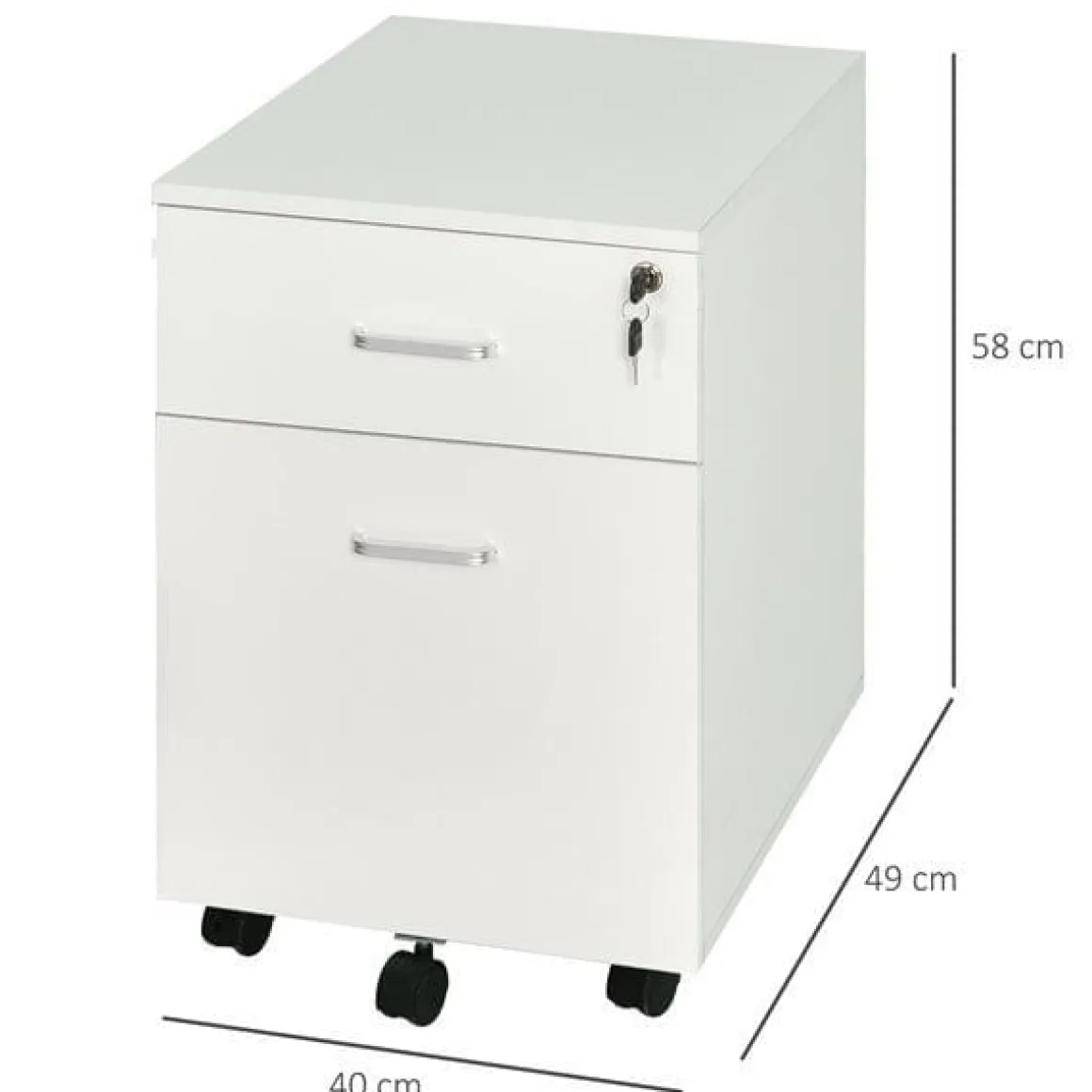 Cajonera Vinsetto 2 cajones con llave+ruedas blanco 58x40x49 cm