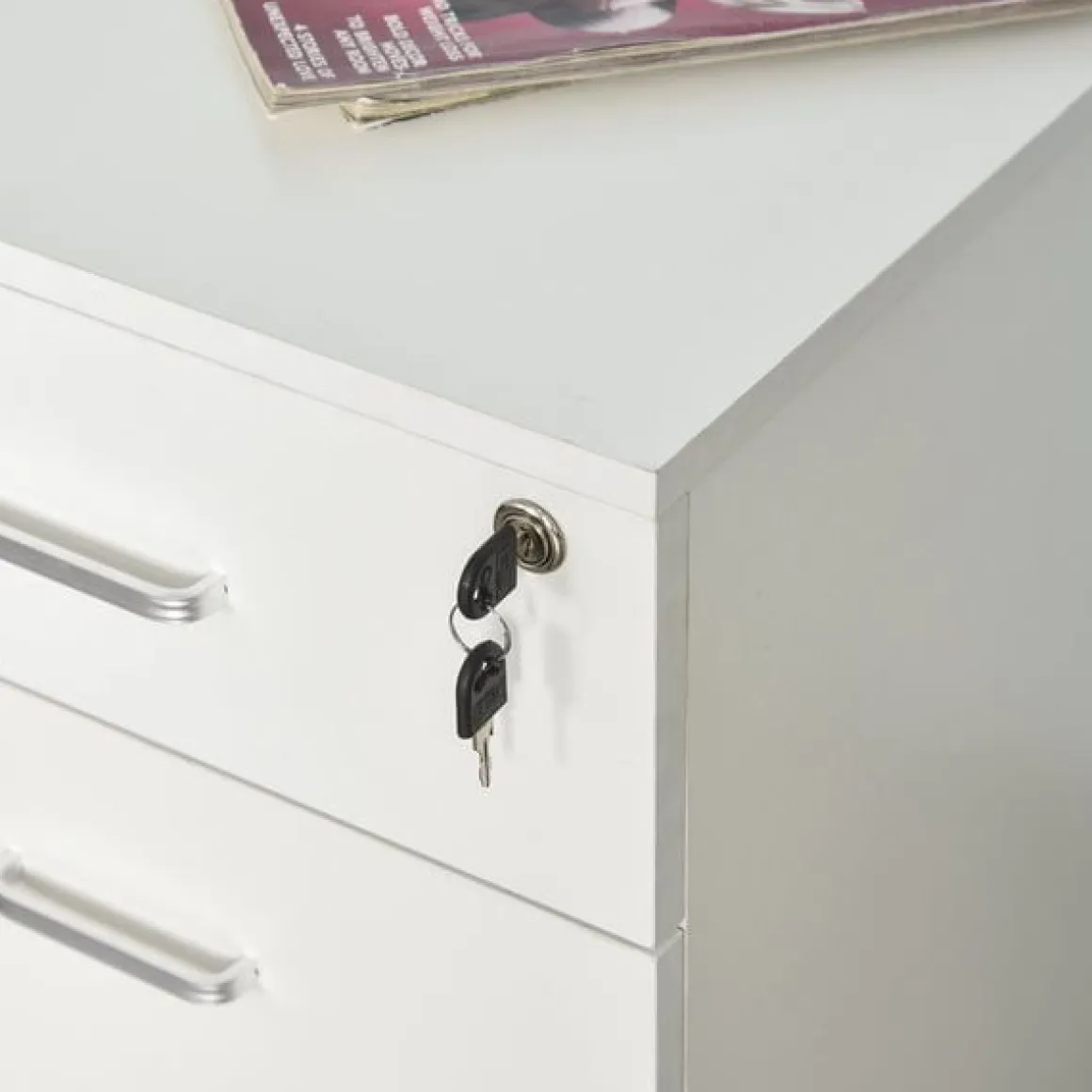 Cajonera Vinsetto 2 cajones con llave+ruedas blanco 58x40x49 cm