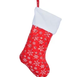 Calcetín navideño con copos de nieve rojo/plateado 42x26 cm