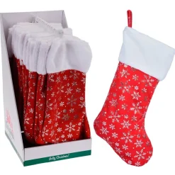 Calcetín navideño con copos de nieve rojo/plateado 42x26 cm