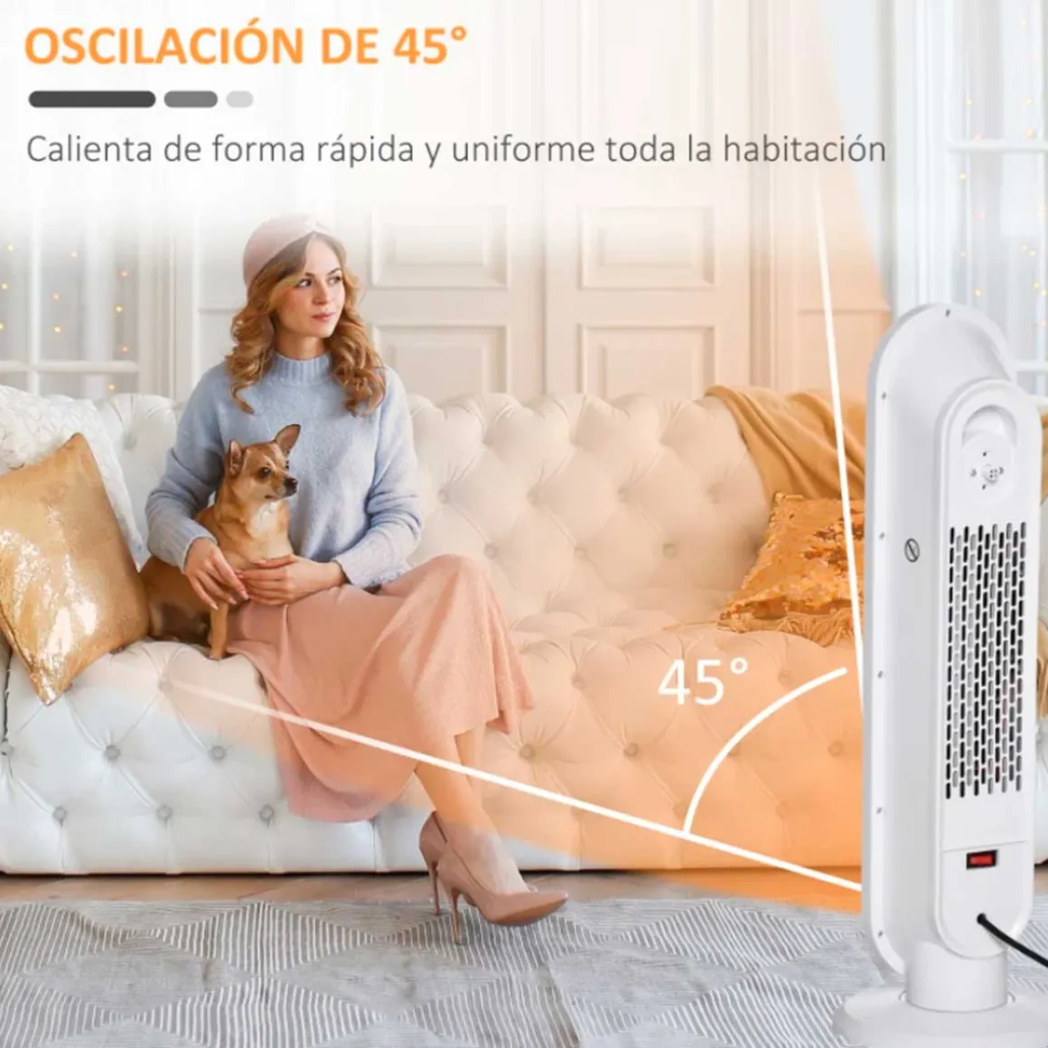 Calefactor de torre Homcom 1500W temporizador 24h con mando blanco/negro 63,5x21x21 cm