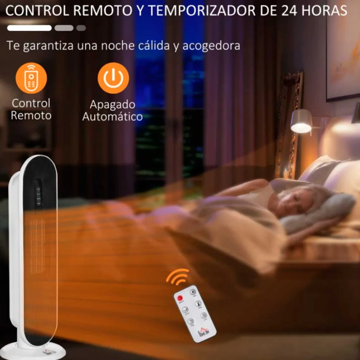 Calefactor de torre Homcom 1500W temporizador 24h con mando blanco/negro 63,5x21x21 cm