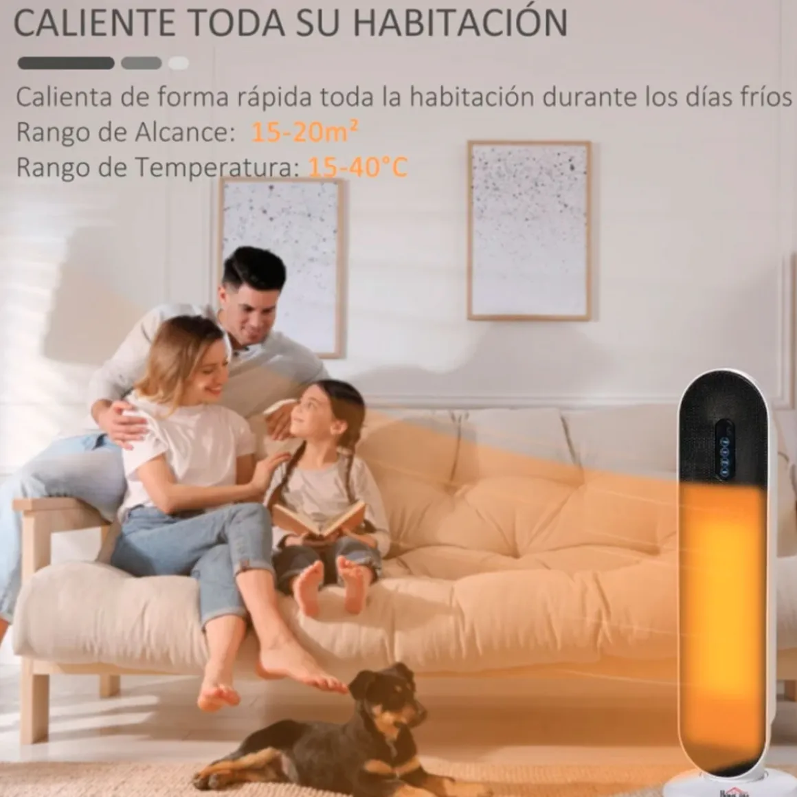 Calefactor de torre Homcom 1500W temporizador 24h con mando blanco/negro 63,5x21x21 cm