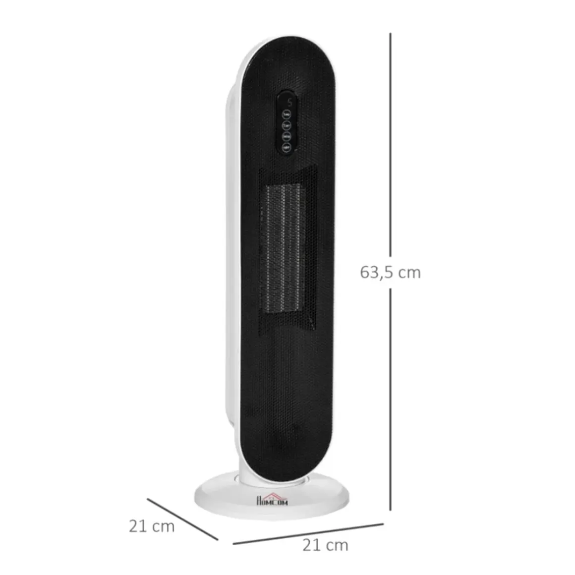 Calefactor de torre Homcom 1500W temporizador 24h con mando blanco/negro 63,5x21x21 cm