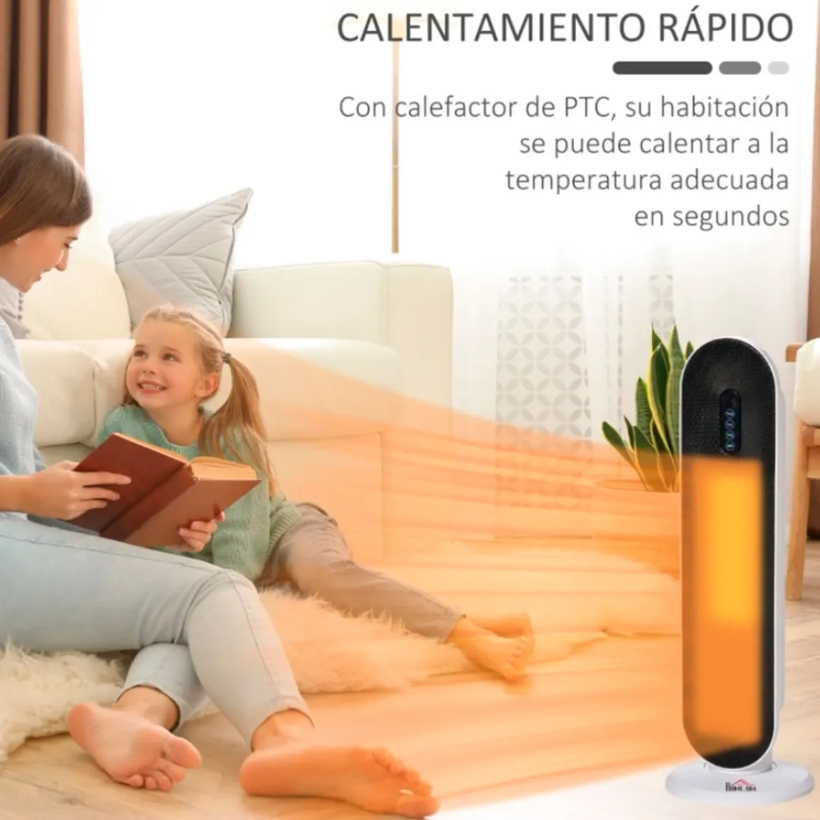 Calefactor de torre Homcom 1500W temporizador 24h con mando blanco/negro 63,5x21x21 cm