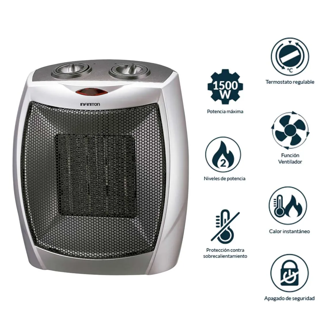 Calefactor ventilador Infiniton HPTC-902C 1500W termostato regulable gris