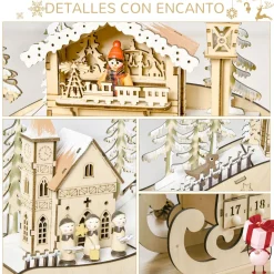 Calendario de Adviento Trineo Homcom pueblo + 24 cajones + luces LED natural 31x45x10 cm