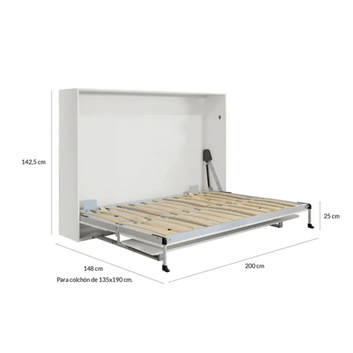 Cama abatible horizontal Matt con escritorio y somier blanco 135x190 cm