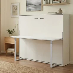 Cama abatible horizontal Matt con escritorio y somier blanco 135x190 cm