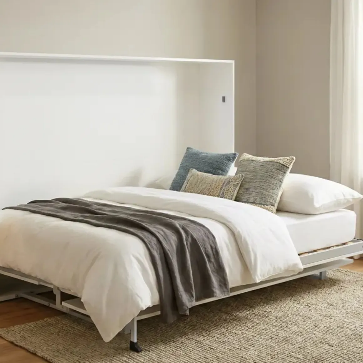 Cama abatible horizontal Matt con escritorio y somier blanco 135x190 cm