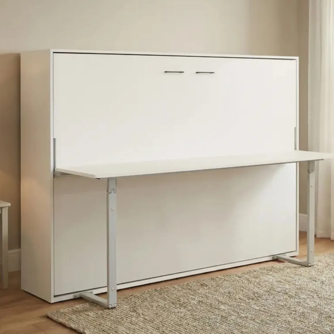 Cama abatible horizontal Matt con escritorio y somier blanco 135x190 cm
