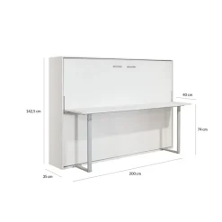 Cama abatible horizontal Matt con escritorio y somier blanco 135x190 cm