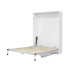 Cama abatible vertical Lupe con escritorio y somier blanco