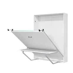 Cama abatible vertical Lupe con escritorio y somier blanco