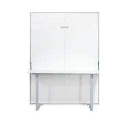 Cama abatible vertical Lupe con escritorio y somier blanco