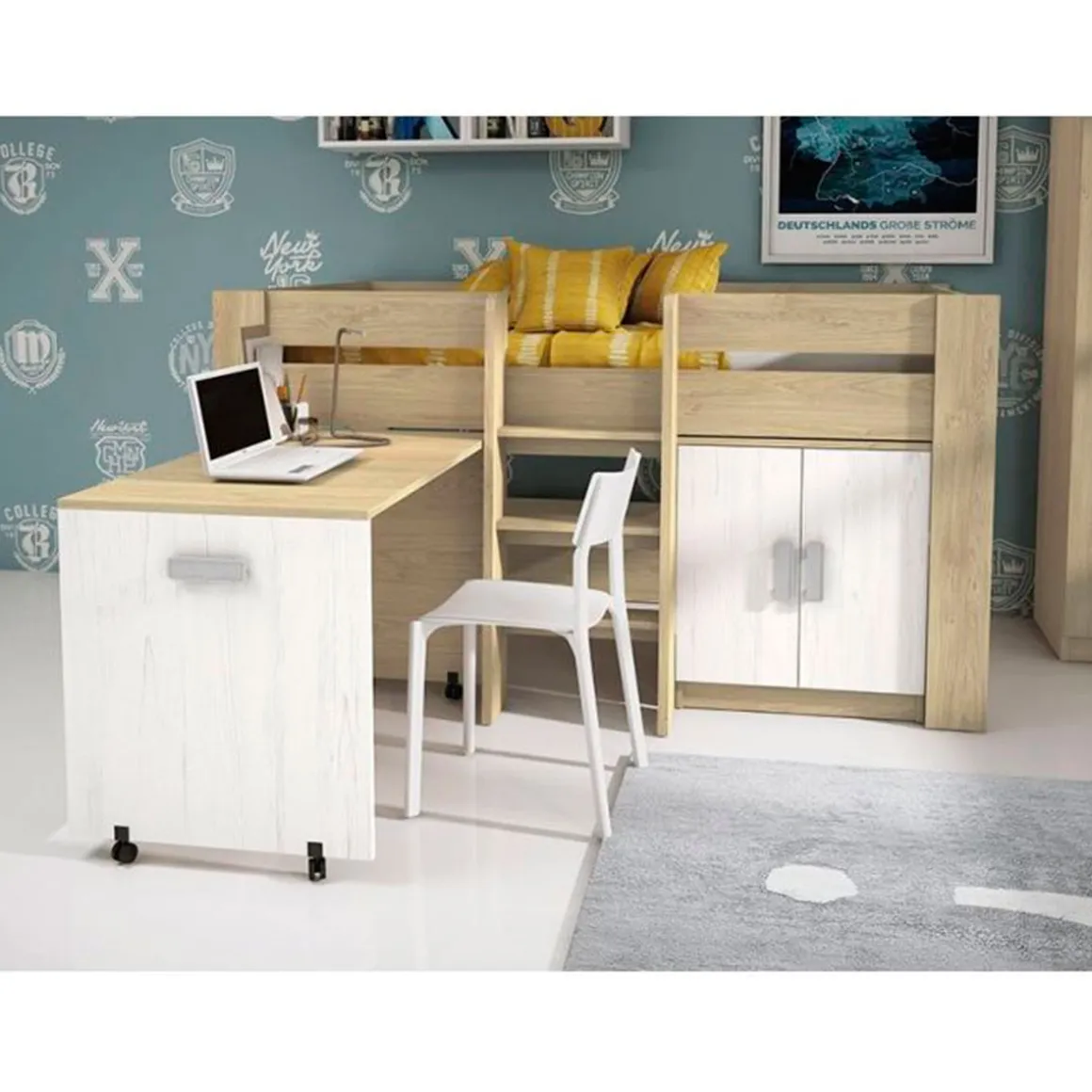 Cama Block Donald con mesa de estudio 110,6x208,6x97,2 cm