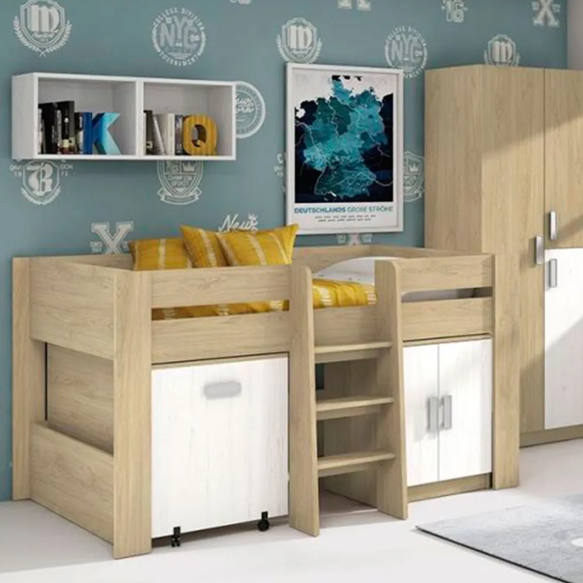Cama Block Donald con mesa de estudio 110,6x208,6x97,2 cm