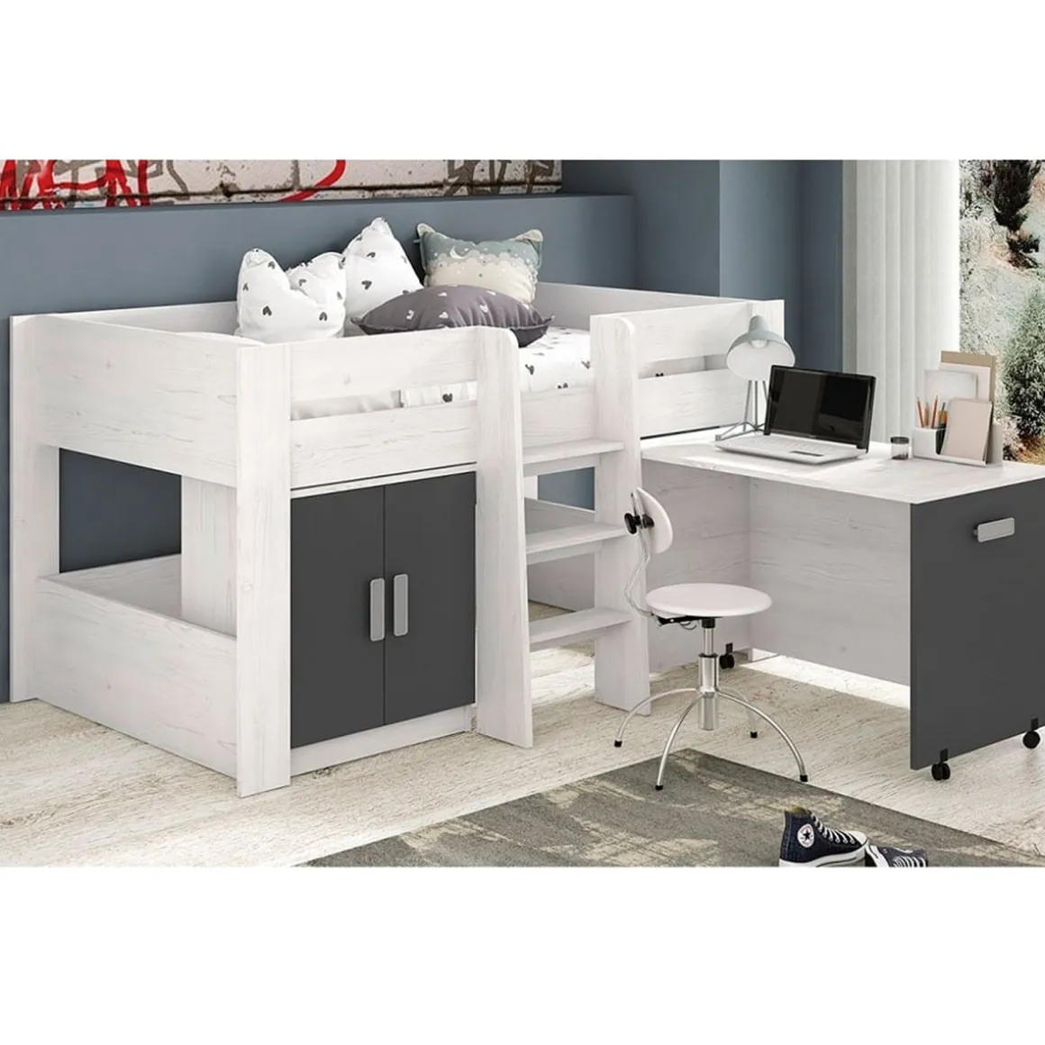 Cama Block Donald con mesa de estudio 110,6x208,6x97,2 cm