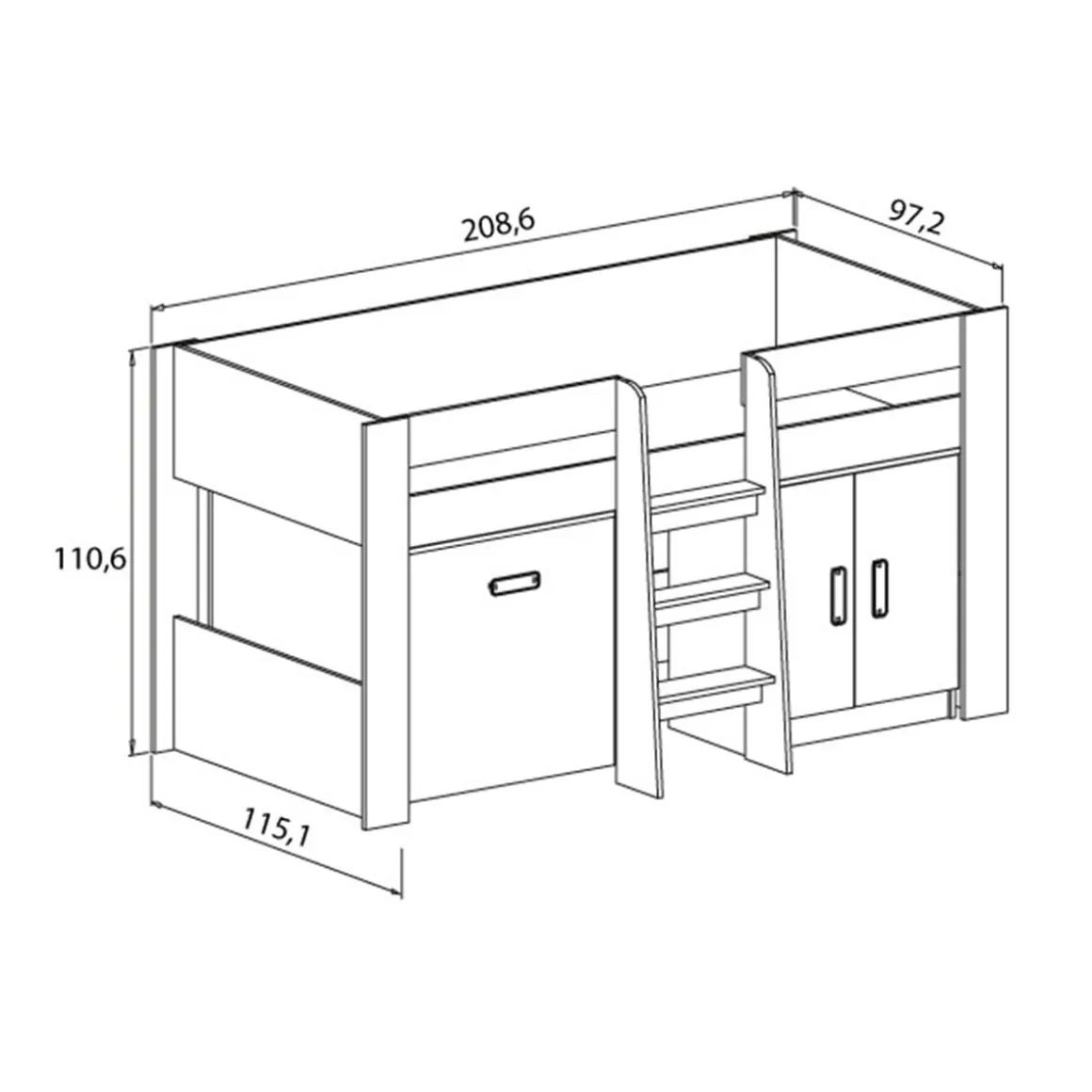 Cama Block Donald con mesa de estudio 110,6x208,6x97,2 cm