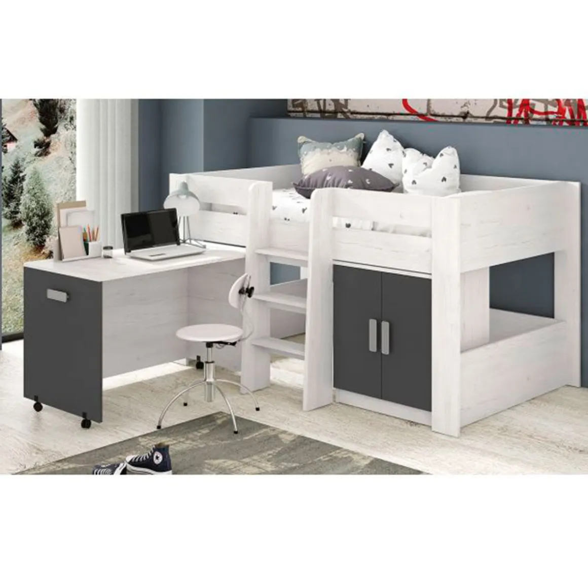 Cama Block Donald con mesa de estudio 110,6x208,6x97,2 cm